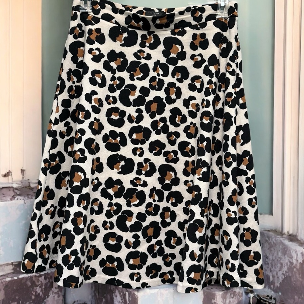 Ann‎ Taylor Factory Leopard Print A-Line Skirt White Black Tan 6P Petite 1423